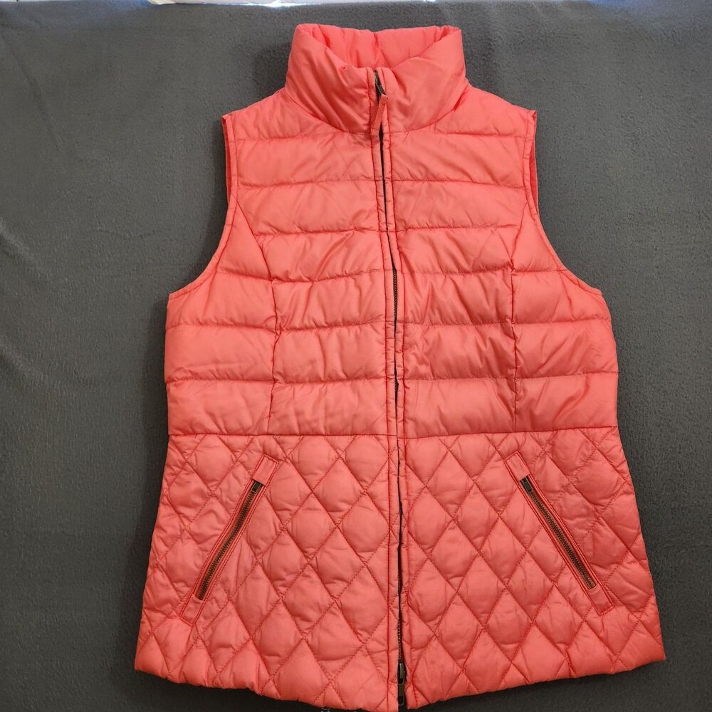 Talbots Womens SP Pink Down Filled Full Zip Quilted Puffer Vest Zip Pockets